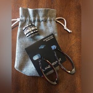 Brushed or dark silver earrings and ring with faux crystals